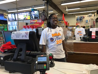 Tammy modeling our Warriors NBA Final Tee