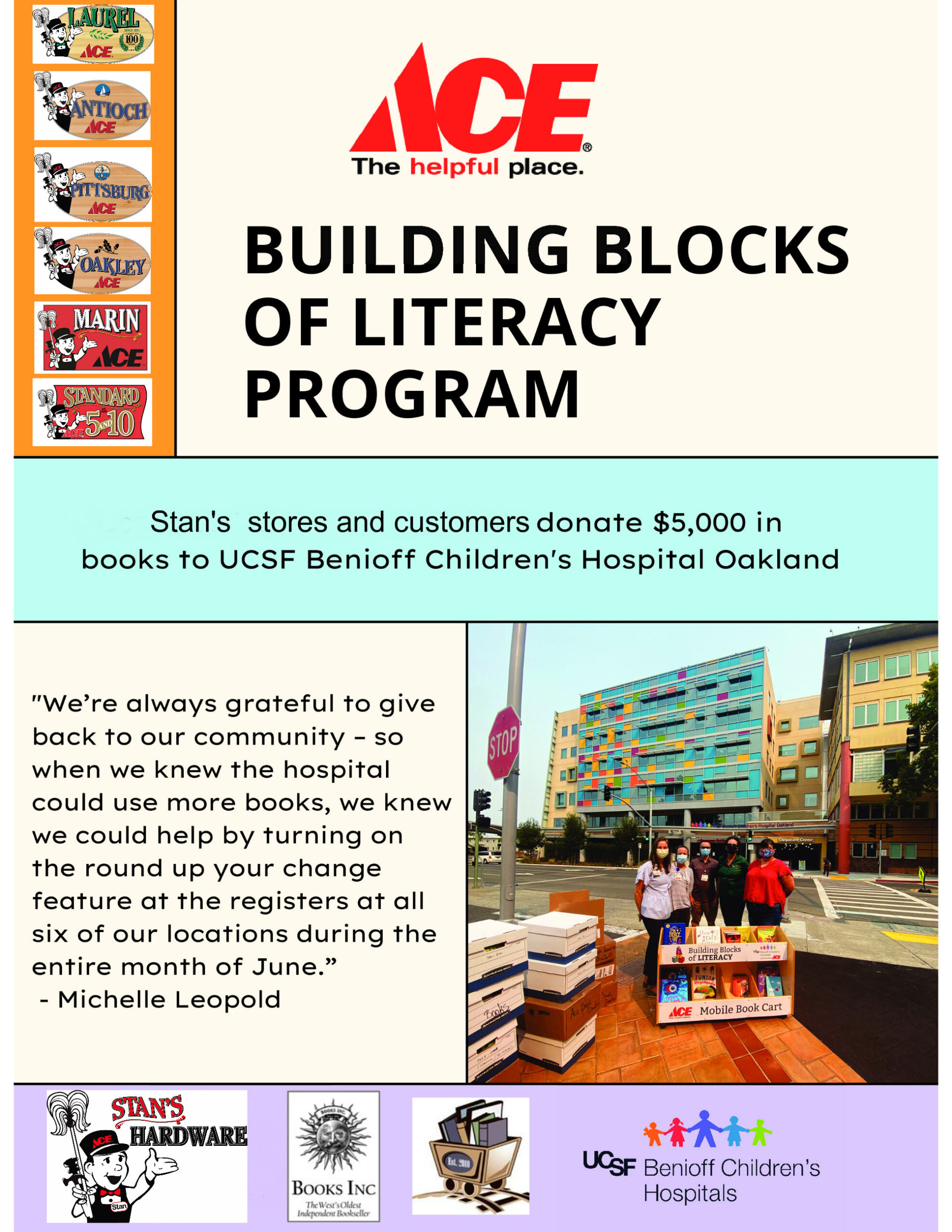 Thank you for helping us donate books to Children's Hospital Oakland!
