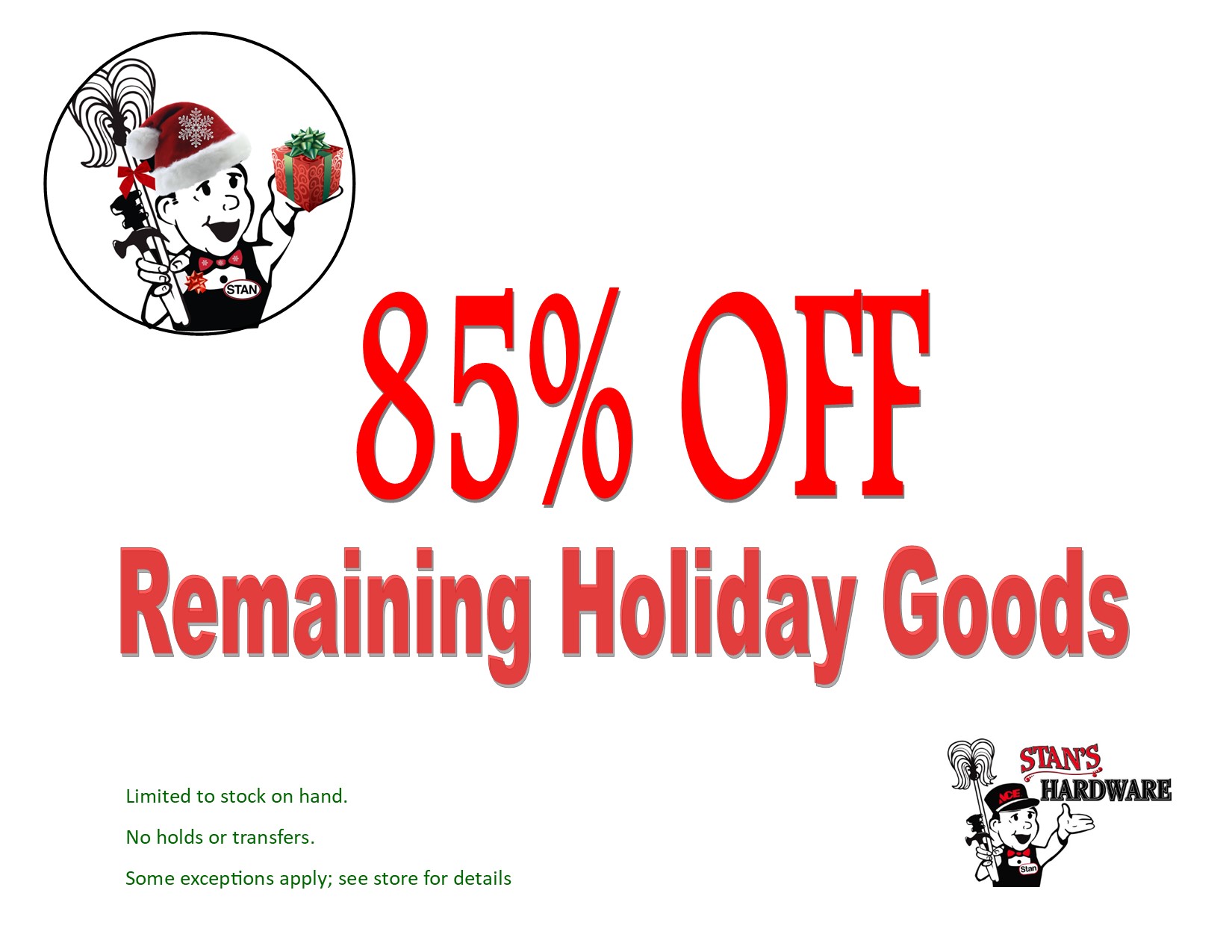 85% off Holiday Goods