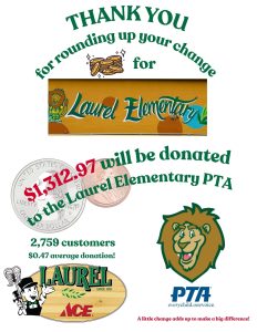 Thank you for helping us raise $1,312.97 for the Laurel Elementary PTA